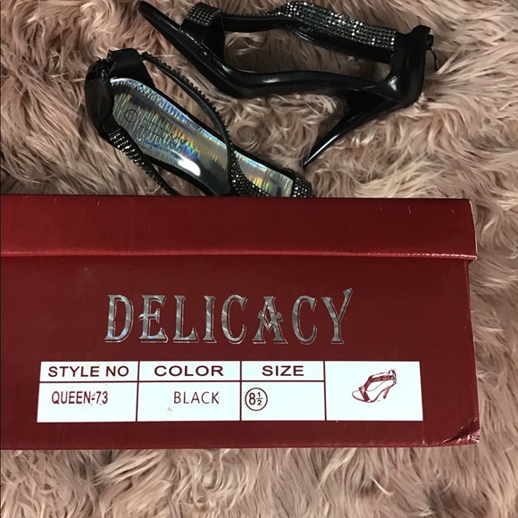 Black Rhinestone Heels T Strap Stiletto Heel - Picture 7 of 7